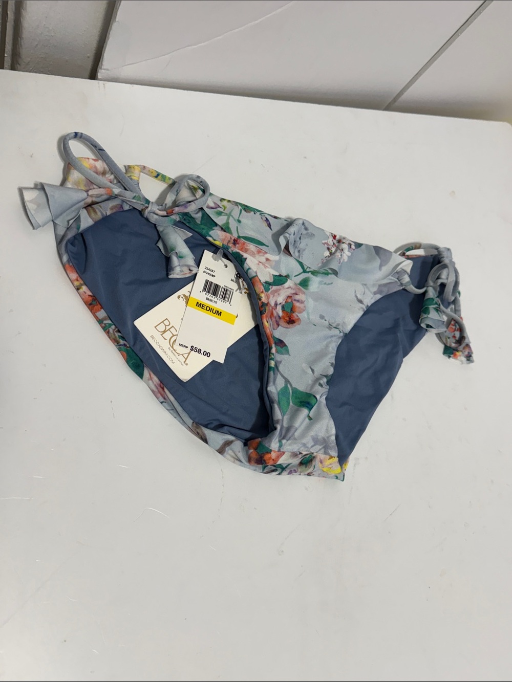 BECCA Light Blue Floral Tie-Side Bikini Bottoms